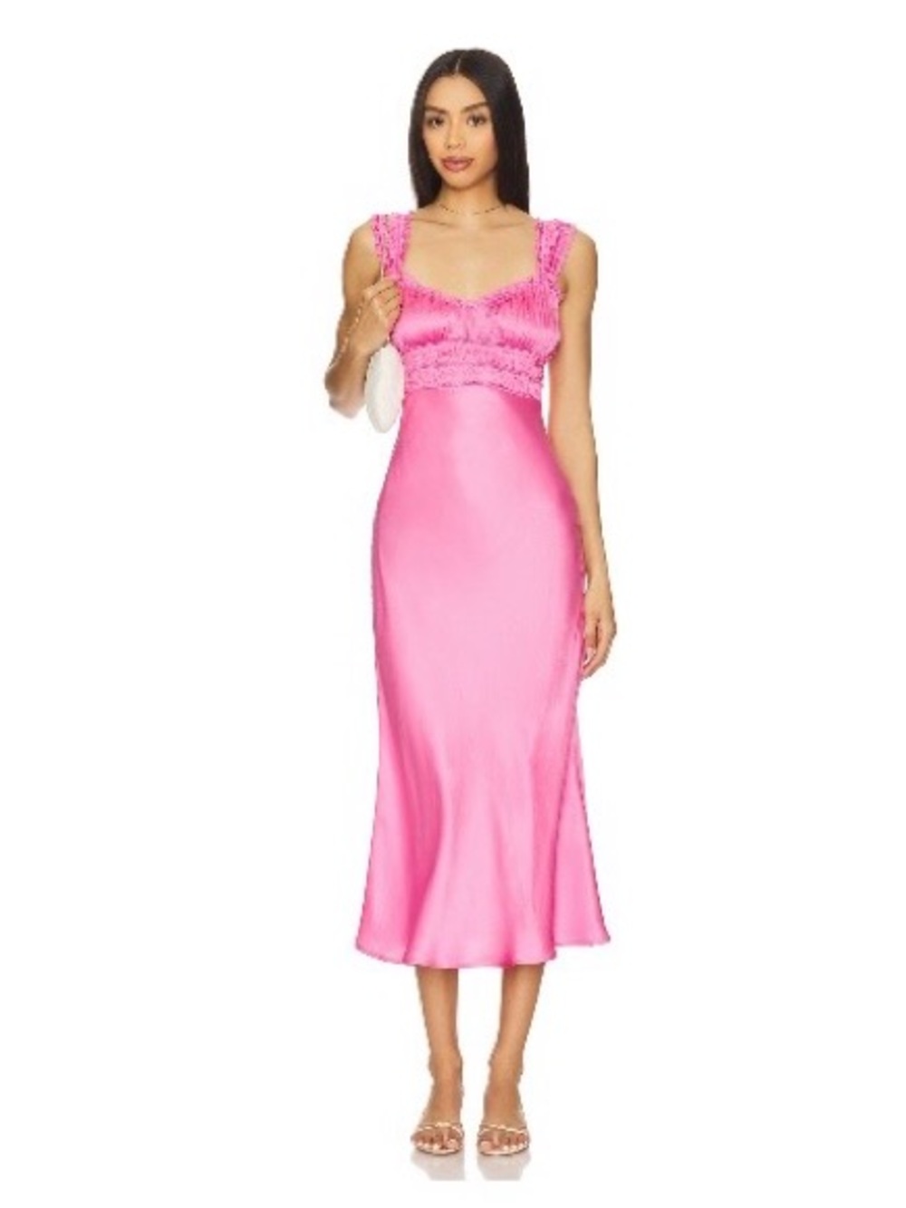 Astr Pink Satin Midi Slip with Lace Bodice